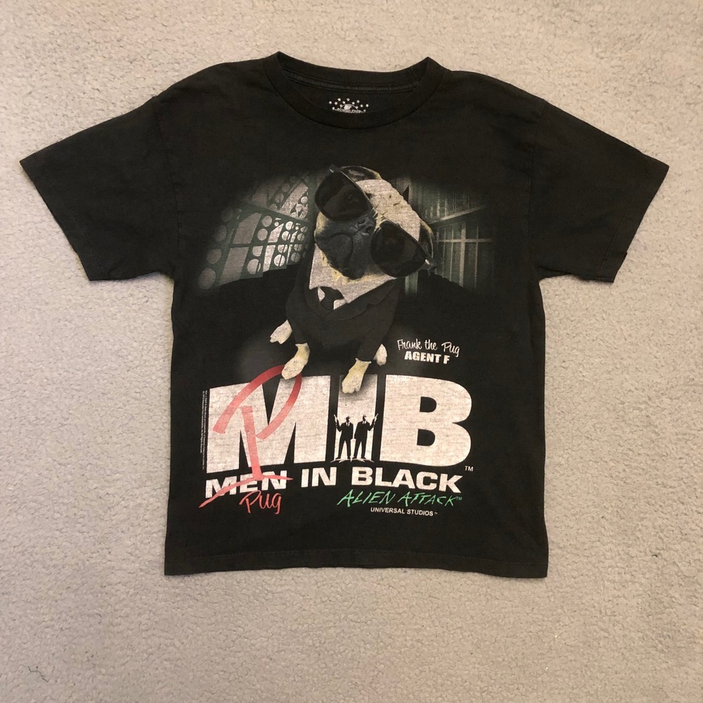 Vtg Men In Black Alien Attack Frank the Pug Agent F Universal Studios Kids Shirt